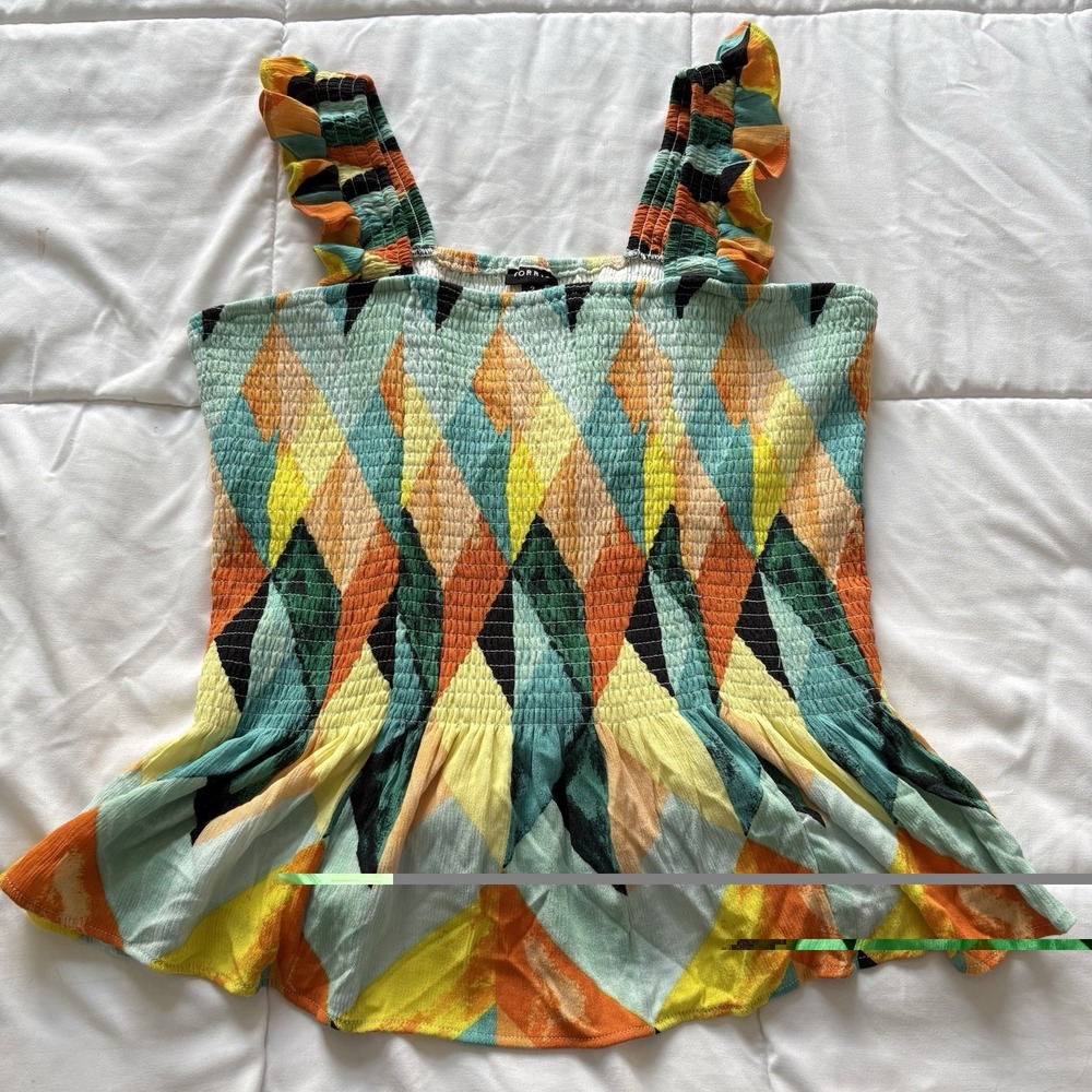 Torrid Peplum Washable Crinkle Tank Top Womens 2X Summer Abstract Vibrant